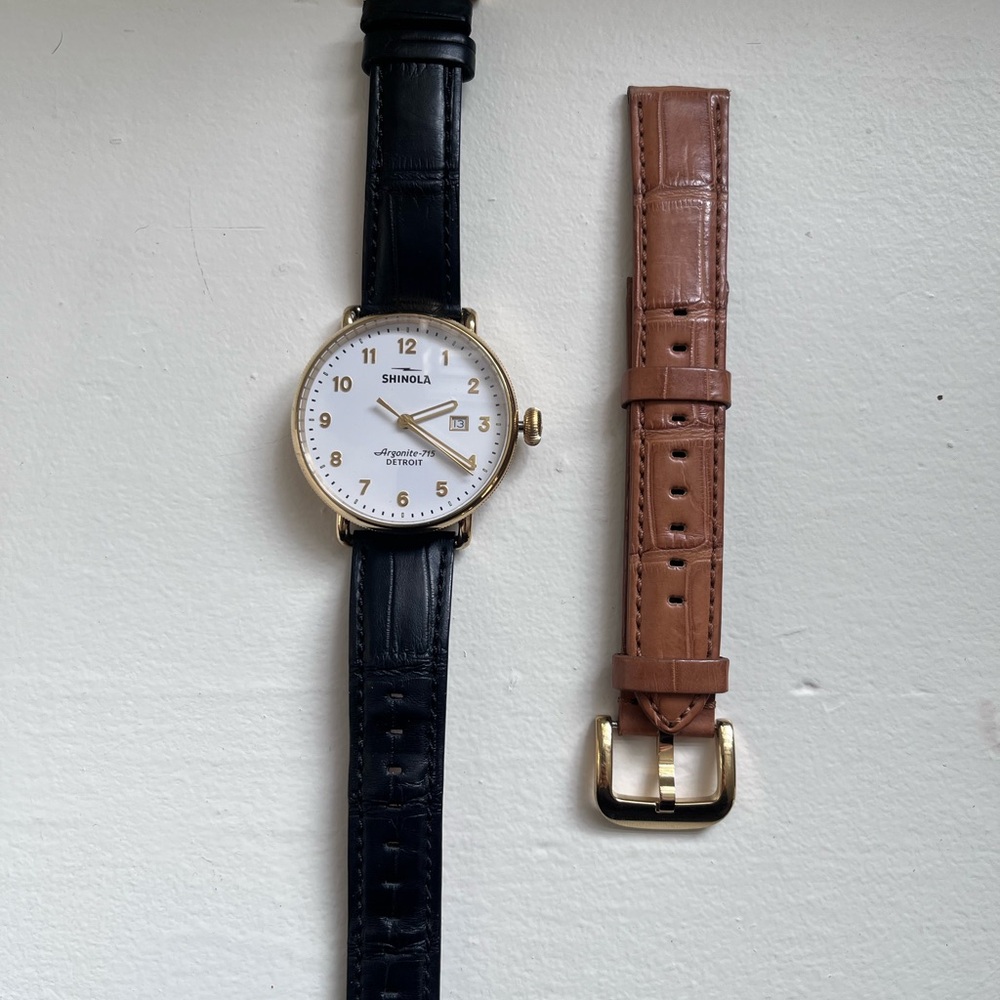 Shinola Canfiled 43mm Black & Gold Watch with Additional Strap (pre-owned)